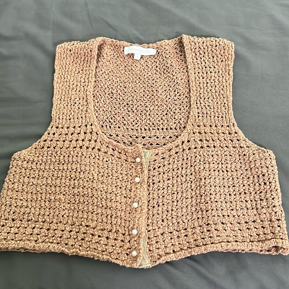 Olivaceous Crochet Crop with Pearl Buttons